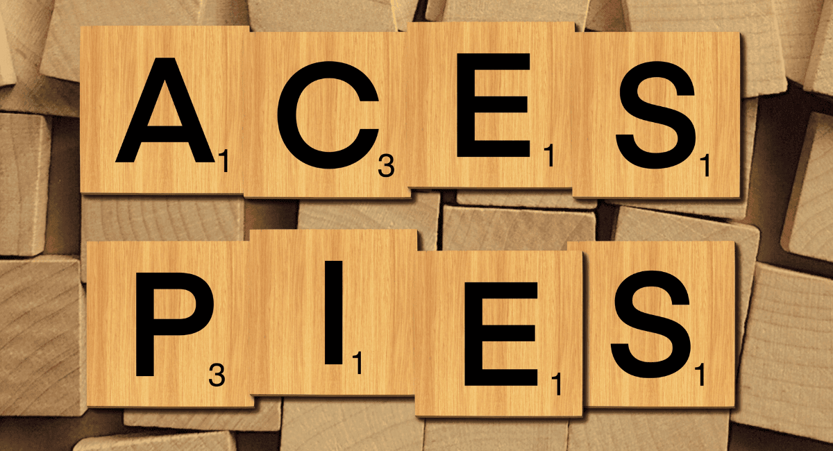 ACES & PIES spelled out on wooden letters